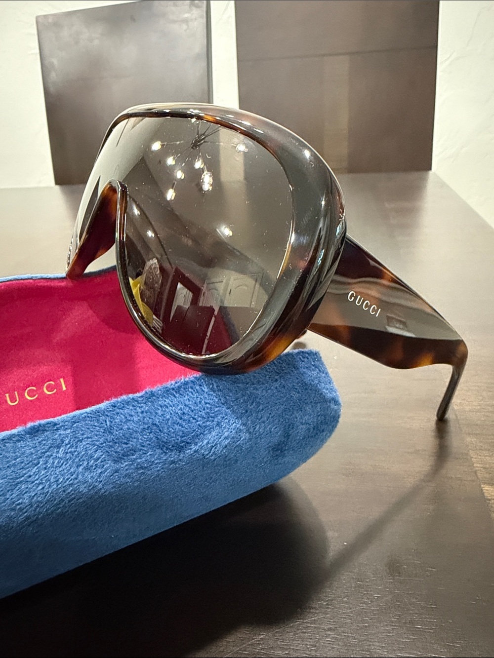Gucci GG2164S Tortoise Shield Sunglasses Havana Statement Frame 005